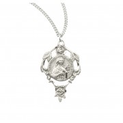 Sterling Silver St. Therese the Little Flower Medal with Pierced Rose Border on 18" Chain - Boxed - Necklace