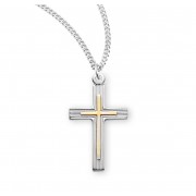 Sterling Silver (26mm)Tu-Tone Cross w/ Raised Cross -18" Chain - Boxed - Necklace