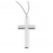 Sterling Silver Cross w/Inlayed Cross High Polished Rhodium Plated-18" Chain - Boxed - Necklace