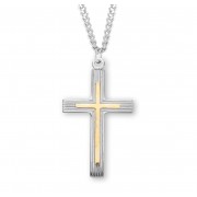 Sterling Silver Medal Fancy Tu-Tone Cross 24" Chain - Boxed - Necklace
