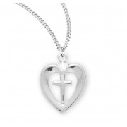 Sterling Silver Open Heart w/Cross Center - 18" Chain - Boxed - Necklace