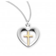 Sterling Silver Open Heart w/Cross Center Two-Tone - 18" Chain - Boxed - Necklace