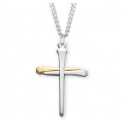 Sterling Silver Lrg. TuTone Nail Cross-24" Chain - Boxed - Necklace