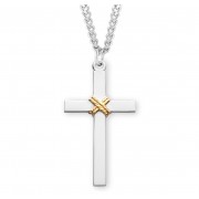 Sterling Silver Lrg. TuTone Cross W/-24" Chain - Boxed - Necklace