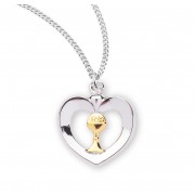 Sterling Silver Small Two-Tone Heart with Chalice 18" Chain - Boxed - Necklace Sterling Silver Small Two-Tone Heart with Chalice 18" Chain - Boxed - Necklace
