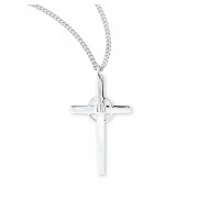 Sterling Silver Holy Spirt Cross High Polished with Pierced Halo on an 18" Chain - Boxed - Necklace