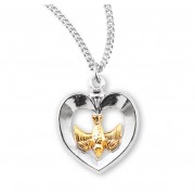 Sterling Silver Tu-Tone Holy Spirit Inlayed Heart 18" Chain - Boxed - Necklace