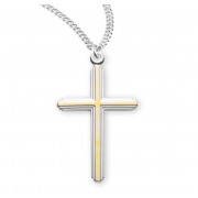 Sterling Silver Lrg. TuTone Inlayed Cross- 20" Chain - Boxed - Necklace