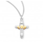 Sterling Silver TuTone Claddagh Cross - 18" Chain - Boxed - Necklace