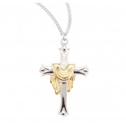 Sterling silver leaf tipped cross with gold plated robe over cross bar w/ 18" Chain - Boxed - Necklace
