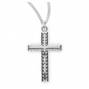 Sterling Silver Med. Fancy Etched Cross w/ Inlay - 18" Chain - Boxed - Necklace