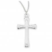 Medium 1-13/16" x 5/8" Sterling Silver Rhodium Plated Cross w/Flowered Tips-18" Chain - Boxed - Necklace
