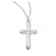 Sterling Silver Rhodium Plated Rounded Edge Cross with Fancy Tips-18" Chain - Boxed - Necklace
