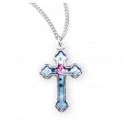 Sterling Silver BlueEnameled Budded Latin Style Cross w/Flower on a 13" Chain - Boxed - Necklace