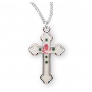 Sterling Silver White Enameled Cross - Necklace