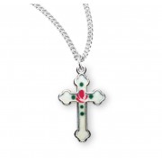Sterling Silver White Enameled Cross - Necklace