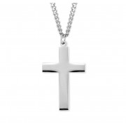 Sterling Silver 1-3/8" High Polished Plain Cross 24" Chain - Boxed - Necklace