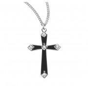 Sterling Silver Med. Black Enameled Cross w/Stones - 18" Chain - Boxed - Necklace