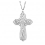 Large Sterling High Polished Rhodium Plated Cross-24" Chain - Boxed - Necklace