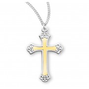 Sterling Silver Med. TuTone Fancy Cross - 18" Chain - Boxed - Necklace
