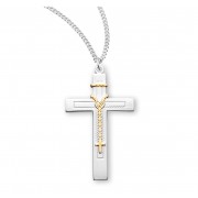 Sterling Silver Lrg. Tu-Tone Rosary Bead Cross - 18" Chain - Boxed - Necklace