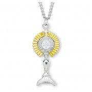 Sterling Silver Monstrance w/Gold Inlay 24" Chain - Boxed - Necklace
