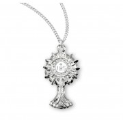 Sterling Silver Enameled Monstrance Medal W/ IHS-18" Chain - Boxed - Necklace