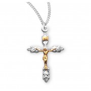 Sterling Silver Med. TuTone Wheat Crucfix - 18" Chain - Boxed - Necklace