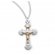 Two Toned Fancy Engraved Sterling Silver Crucifix - Necklace