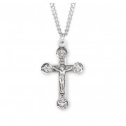1-1/2' Sterling Silver Crucifix w/ Flourette Tips in Antique Satin Finish Hand Engraved on a 24" Chain - Boxed - Necklace 1-1/2' Sterling Silver Crucifix w/ Flourette Tips in Antique Satin Finish Hand Engraved on a 24" Chain - Boxed - Necklace