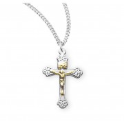 Sterling Silver Tapered Two Toned Crucifix - Necklace