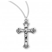 Sterling Silver Medal Fancy Black Etched Crucfix - 18" Chain - Boxed - Necklace