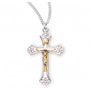 Sterling Silver Medal Fancy Tu-Tone Crucfix - 18" Chain - Boxed - Necklace