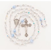 7mm Crystal Finest Sterling Silver Rosary w/8mm Blue Murano Flower Our Father Beads/Boxed