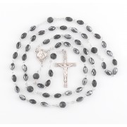 Jet Black Oval Finest Austrian Crystal Sterling Silver Rosary