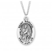 Sterling Silver St. Raphael Medal Size 8 - 24" Chain - Boxed - Necklace