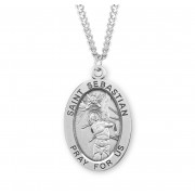 Sterling Silver St. Sebastian Medal Size 8 - 24" Chain - Boxed - Necklace