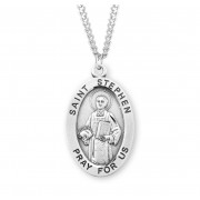 Sterling Silver St. Stephen Medal Size 8 - 24" Chain - Boxed - Necklace
