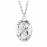Sterling Silver St. Rose Medal Size 8 - 24" Chain - Boxed - Necklace