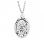 Sterling Silver St. Therese Medal Size 8 - 24" Chain - Boxed - Necklace