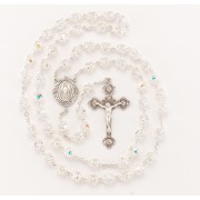 7mm Finest Crystal (AB) Sterling Silver Small Double Capped beads Rosary - Boxed