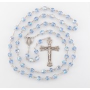 8mm Light Sapphire (AB) Finest Crystal Double Capped Beads Sterling Silver Rosary - Boxed