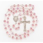 8mm Pink Finest Crystal Double Capped Beads Sterling Silver Rosary Boxed
