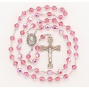 8mm Finest Pink (AB) Sterling Silver Rosary Boxed