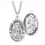Sterling Silver Oval St Christopher Football Medal - 24" Chain - Boxed - Necklace