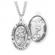 Sterling Silver Oval St Christopher Soccer Medal - 24" Chain - Boxed - Necklace