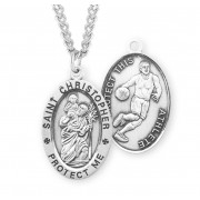 Sterling Silver Oval St Christopher Basketball Medal - 24" Chain - Boxed - Necklace