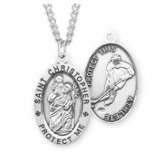 Sterling Silver Oval St Christopher Hockey Medal - 24" Chain - Boxed - Necklace