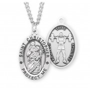Sterling Silver Oval St Christopher Weight Lifting 24" Chain - Boxed - Necklace
