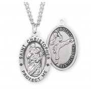Sterling Silver Oval St Christopher Martial Arts - 24" Chain - Boxed - Necklace